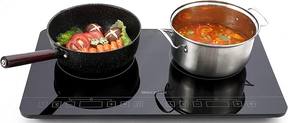 Portable Induction Hob Cooker Cooktops Stove Hot Plate Burner Double Dual 2 Two Burner Zone Ring, Plug In Electrical Camping Induction Hobs, 2800W, Auto Shutoff, Timer, Child Lock, Black