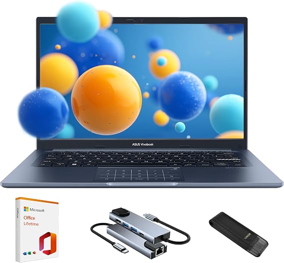 ASUS Vivobook 14 14" FHD Laptop, 13th Gen Intel Core i3 Processor, 16GB RAM, 512GB SSD, Intel UHD Graphics, NumberPad, Privacy Camera, Lifetime Office Suite+128GB USB Flash Drive+Hub, Win 11 Home