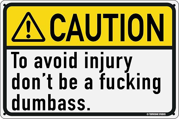 Caution To Avoid Injury Don't Be A Dumbass 12" x 8" Funny Tin Sign Work Office Cubicle Breakroom Home Shop Warehouse Heavy Machinery Warning Caution Home Decor