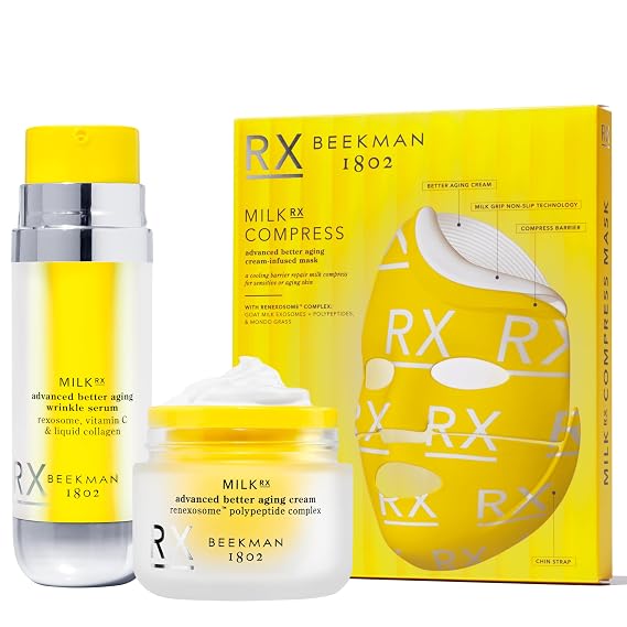 Beekman 1802 Milk RX Advanced Better Aging Skincare Bundle Serum, Face Cream & Sheet Mask For Firmer Looking Skin Fragrance Free