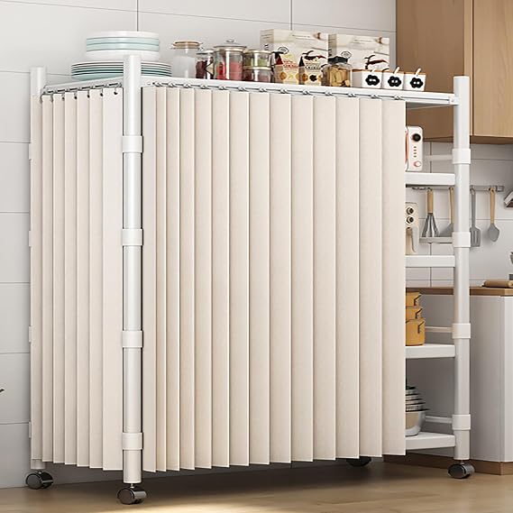 Cabinet Curtains, Privacy Shelf Curtains, Under Sink Curtain, Dust-Waterproof, Imitation Linen Folding Closet Curtain for Kitchen, Open Wardrobes, Bookshelves, Pantries(Off-white,W 55.1 x H 70.9 IN)