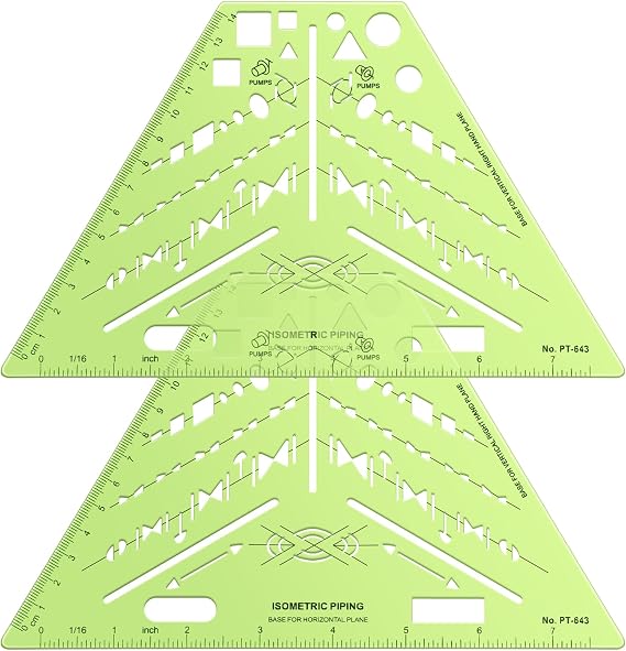 2 Pack Isometric Pipe Template Drafting, Isometric, 8.5 x 5.19 Inch