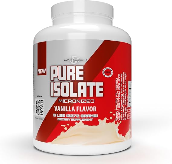 Unitech USK Pure Isolate Protein Powder | Supports Muscle Recovery & Growth | Low Carb & Fat | Rich in Essential Amino Acids | Easy to Mix | Vanilla Flavor, 80oz