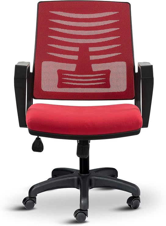 Metis Çalışma Koltuğu, Ofis Sandalyesi, Plastik Ayak, File Sırt, 32 DNS Sünger, Tekerlek Dahil, 57x53x95 cm (KIRMIZI)
