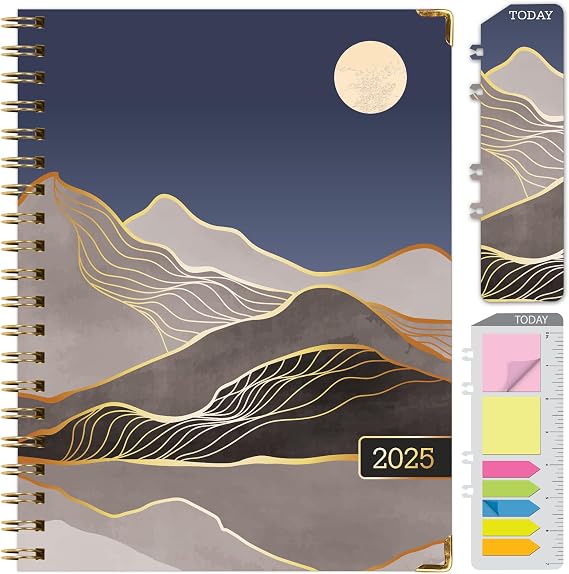 HARDCOVER 2025 Planner, 8.5"x11": 14 Months (November 2024 - December 2025), Daily Weekly Monthly Planner, Yearly Agenda, Bookmark, Pocket Folder and Sticky Note Set (Golden Desert)