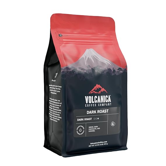Volcanica Coffee, Dark Chocolate Decadence Decaf Flavored Coffee, Ground, Swiss Water Prococess 99.9% Caffein Free, Fresh Roasted, 16-ounce