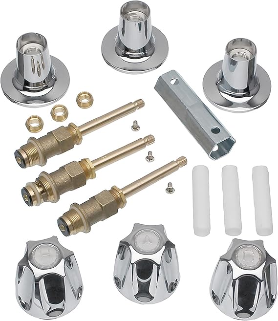 Danco (39619) Bathtub and Shower 3-Handle Remodel/Rebuild Trim Kit for Price Pfister Verve Faucets, Includes 12H-2H, 12H-2C, 12H-18D Stems, Knob Handles in Chrome, Pack of 1