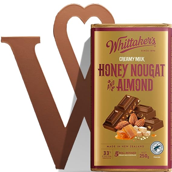 NEW | Whittaker's Honey Nougat & Almond Block 250g (Pack of 4) (Made in New Zealand)
