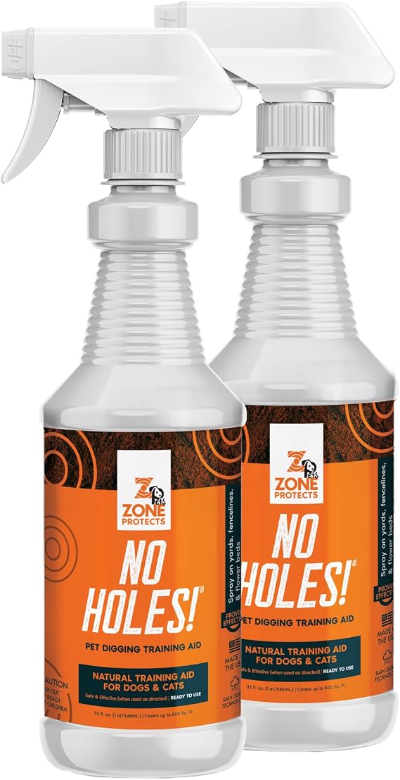 Zone Protects No Holes! Dog Digging Prevention Spray (2) 32oz Pack Bundle, Natural Training Aid, Stops Dogs and Cats from Digging, Anti-Digging Spray
