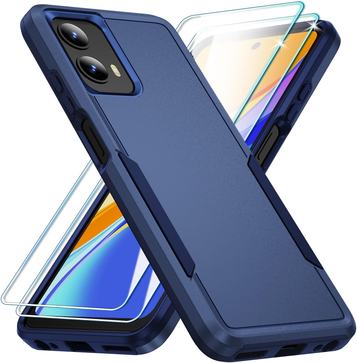 Motorola G 5G 2024 Case with 2 Pcs Screen Protector [Military Grade 20ft.] Heavy-Duty Shockproof Phone Case, Blue