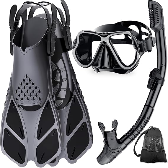 Snorkeling Gear for Adults, Panoramic Mask Anti-Fog & Dry Snorkel