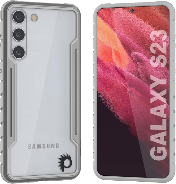 Punkcase Galaxy S23 Case [Armor Stealth Series] Protective Military Grade Multilayer Cover W/Aluminum Frame [Clear Back] Ultimate Drop Protection for Your S23 5G (6.1") (2023) (Grey)