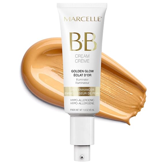 Marcelle BB Cream Golden Glow, Universal Shade, Tinted Moisturizer, 45 mL | Skin Enhancer, Illuminator, Beauty Balm, Non-Comedogenic, Paraben-Free, Oil-Free, Hypoallergenic, Cruelty-Free