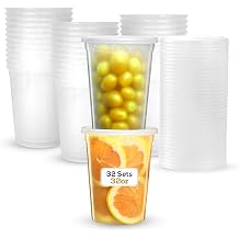 Deli Plastic Storage Containers with Lids [32 pack] 32 Oz - Reusable Food Containers for Home & Business- Microwavable & Freezer friendly- Dishwasher safe- Secure & Tight fitting Covers