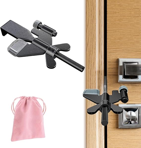 1 Pack Adjustable Portable Door Lock, Hotel Door Locks for Travelers, Prevent Unauthorized Entry, Door Stoppers Security for Travel Bedrooms Apartment Airbnb Dorm, with Silicone Caps