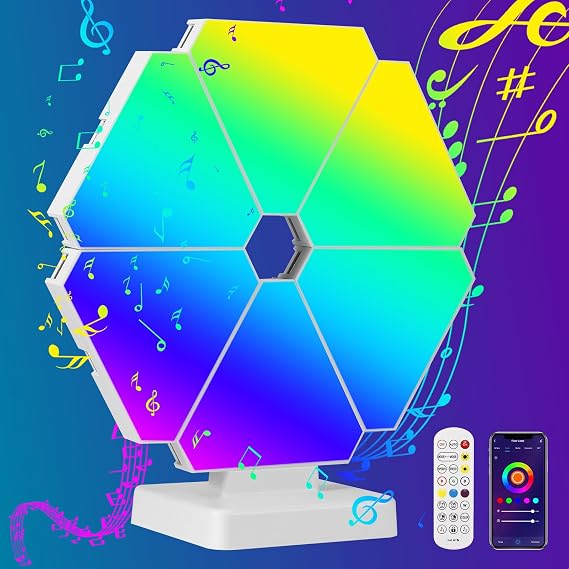 ZONJIE Triangular Smart LED Light, 6pcs RGB LED Lamps with Various Dynamic Modes and Music Synchronization Modes, Gaming Lamp, Ambience Light for Room [Energy Class A]