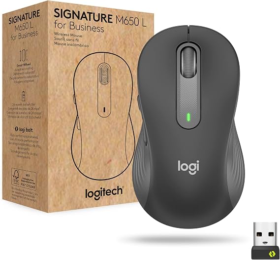 Logitech Signature M650 L for Business Wireless Mouse Large - Graphite | For Business, Logi Bolt, Bluetooth, SmartWheel