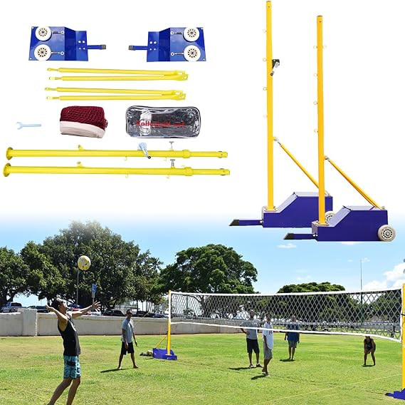 Volleyball Poles with Net for Backyard,Portable Outdoor Volleyball/Badminton Net Set 20 ft Long, Indoor Heavy Duty Volleyball Net Set with Storage Bag,Adjustable Height for Men Women Adult Youth