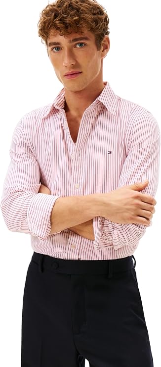 Tommy Hilfiger Men's Core Hairline Poplin Rf Shirt Mw0mw41399 L/S Shirt (Pack of 1)