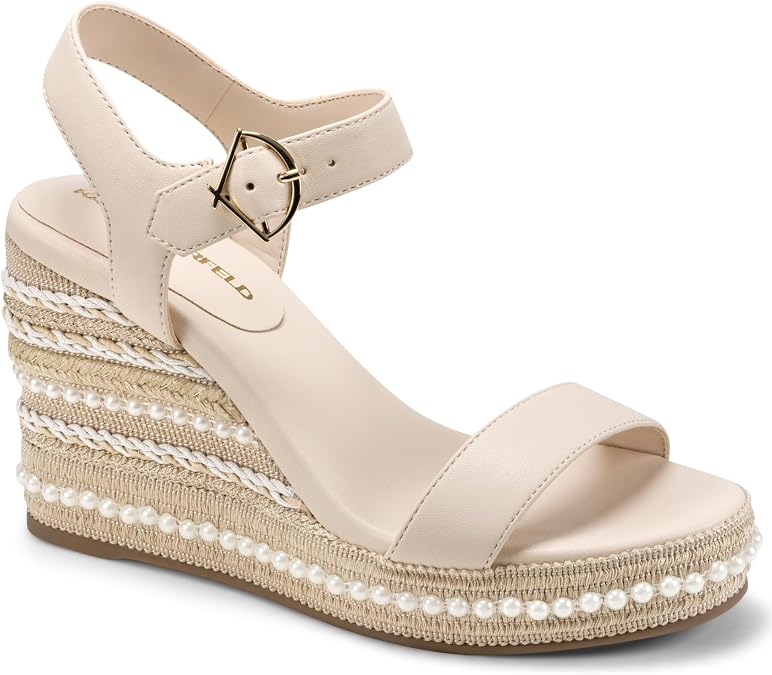 KARL LAGERFELD womens Calzona Wedge Sandal With Pearl Embellishments