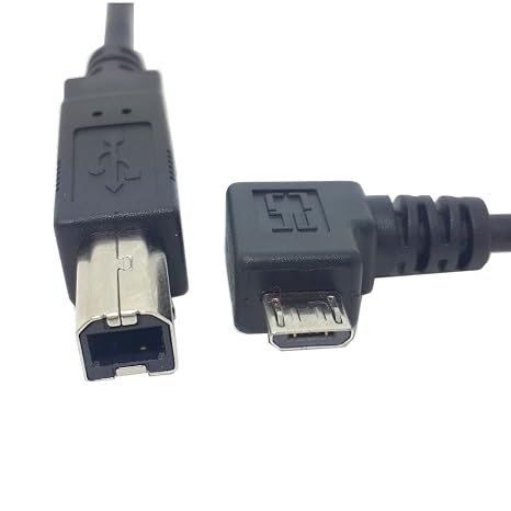 JSER Left Angled 90 Degree Micro USB OTG Host to Standard B Type Target Printer Scanner Hard Disk Cable 60cm