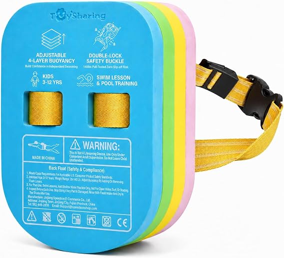 Swim Float for Kids Safety Training: Secure Dual-Lock Buckle Support Back Bubble Belt with 140-Lb Pull-Tested Strap System - Stable Free-Arm Pool Practice 3-12 Year Old