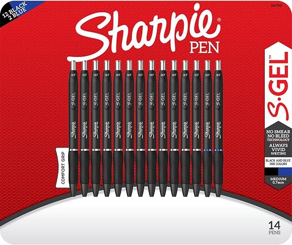 SHARPIE S-Gel, Gel Pens, Medium Point (0.7mm), Assorted Colors, 14 Count