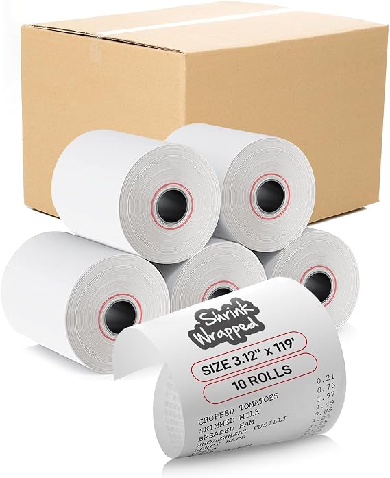 3 1/8" x 119' Thermal Receipt Paper Rolls for Clover Station - 10 Rolls | 3.12 inch x 119ft - BPA Free