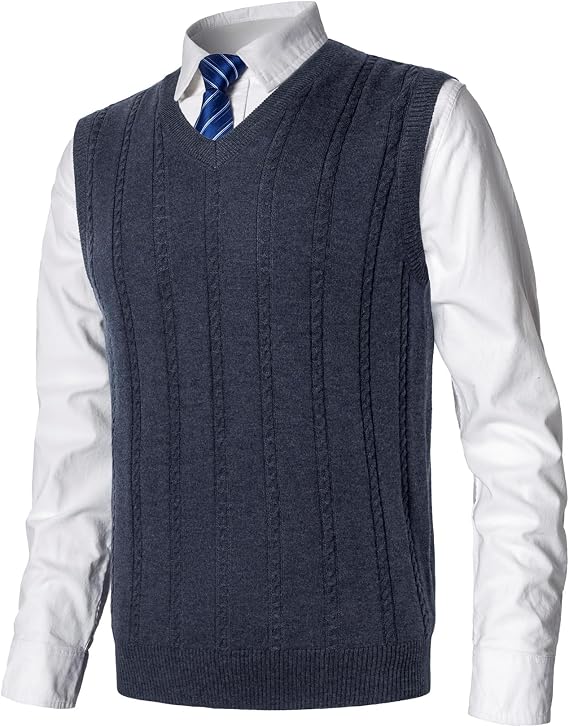 Men's Knitted Sweater Vest Cashmere Wool Blend Knitted Gilets Sweater Relax Fit V Neck Vest Sleeveless Jumper Tank Tops