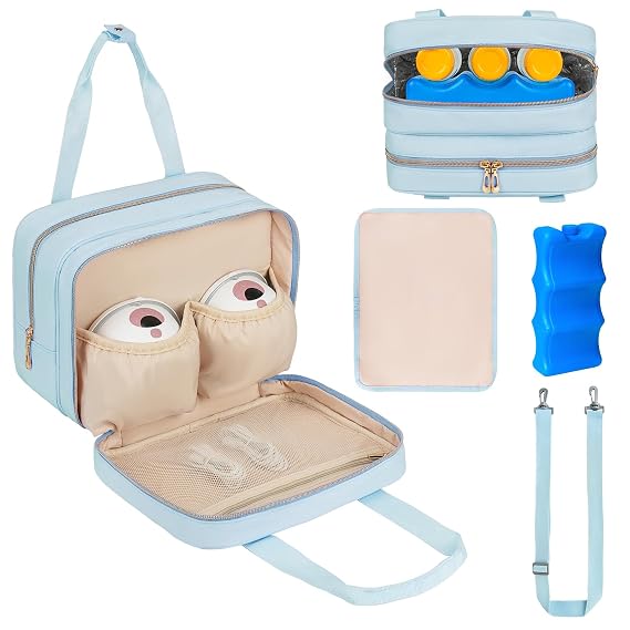 Breastmilk Cooler Travel Bag,Wearable Breast Pump Storage Bag Compatible with Momcozy/Eufy/Paruu/Elvie/Willow/Medela Breast Pump with Ice Pack and Waterproof Mat,Blue