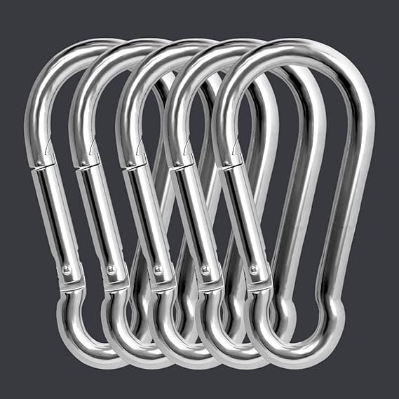 Badem10 Carabiner 6 MM Spring Hook Stainless Steel Lock Fishing Rod Mountaineering Camping Supplies Swing Key Hanger Lock 5PCS