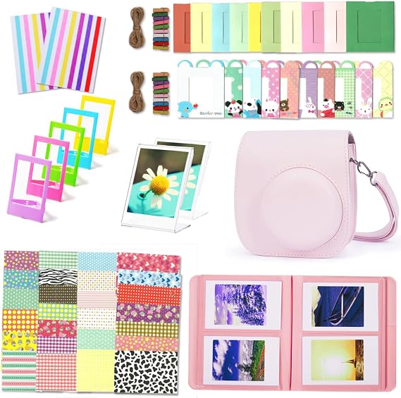Instant Mini 12 Camera Accessories Compatible with Fujifilm Instax Mini 12 Camera Include Case/Album/Wall Hang Frames/Film Frames/Border Stickers/Corner Stickers (Blossom Pink)