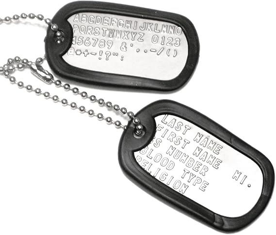 ARMYU Customized Military Dog Tags - Personalized Metal ID Tags Shiny High Polish Set with 2 Chains and 2 Black Silencers, Army Tactical ID Tags USGI Dogtags