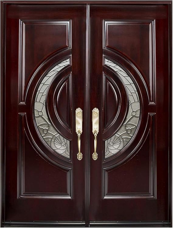 Mahogany Wood Double Doors with the Dual Crescent Glass,30"x30"x80" Left Hand is Swing, Front Entry Door (30"x30"x80", Left-Hand)