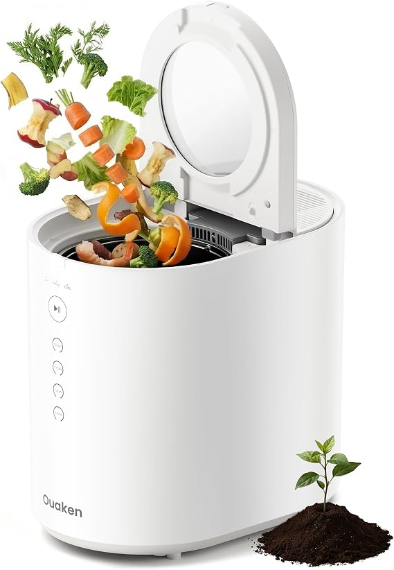OK-255 Electric Composter for Kitchen, 5.5L Large Smart Countertop Compost Bin, Odorless, Quiet, Easy Clean, Turn Food Waste into Fertilizer, 2026 New Indoor Food Waste Compost Machine, White