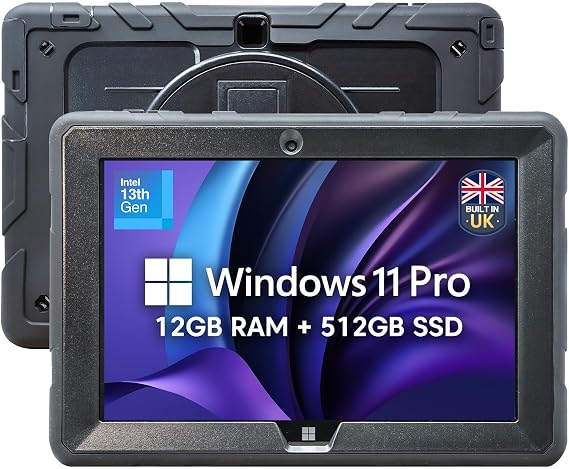 Fusion5 Built in UK 10.1” Windows 11 Professional Rugged Tablet PC - 12GB RAM 512GB SSD, Intel 13th Gen, Full HD Windows Tablet Computer, USB C, HDMI - with Accidental Damage