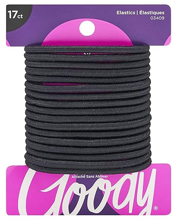 Goody Ouchless Hair Elastics No Pull, No Breakage, Tangle-Free Hold for Thick, Curly, Coily & Textured Hair 17 Count, Black, Long-Lasting Ponytail Holders for Women & Men