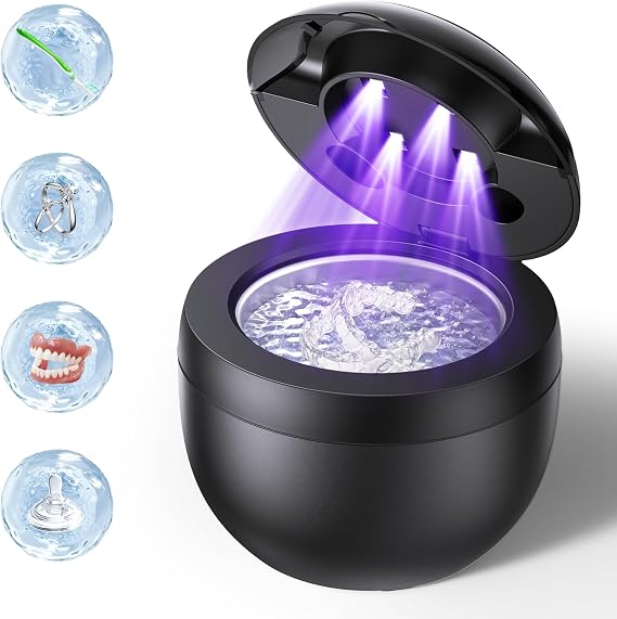 EcoBasic Ultrasonic Retainer Cleaner Machine, 45kHz Dental Cleaning Pod with UV-C Light, 200ML Denture Cleaner with 4 Modes Deep Cleaning for Retainers, Aligners, Mouth Guards, Dentures & Jewelry