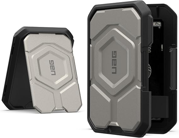 URBAN ARMOR GEAR UAG Hard Magnetic Wallet MagSafe Compatible Detachable Snap-on 3-Slot Card Holder with Adjustable Metal Kickstand MIL-STD RFID Blocking for iPhone 16/15/14/13, Black