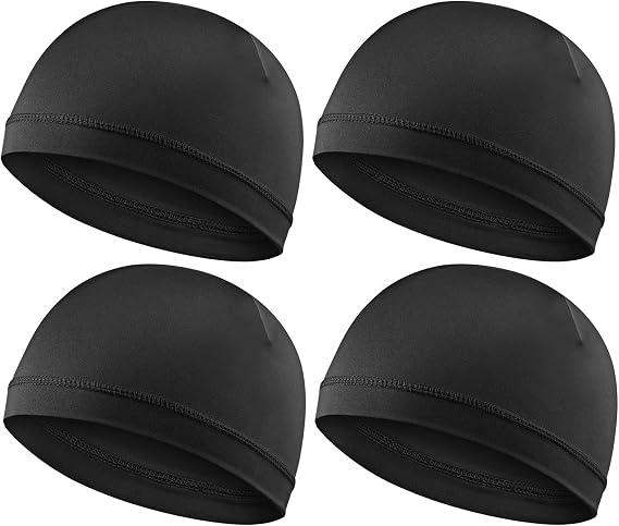 4Pcs Wave Cap for Men Silky Durags Elastic Band Wave Caps for 360 540 720 Waves Soft Breathable Satin Durag Unisex Adults Kids Skullies Beanies Hats Shower Cap Black(Black,Dark Gray)