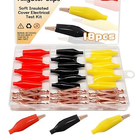 18PCS 3 Colors Brass Gator Clips, Alligator Clips Electrical Test with Soft Insulated Cover DD035