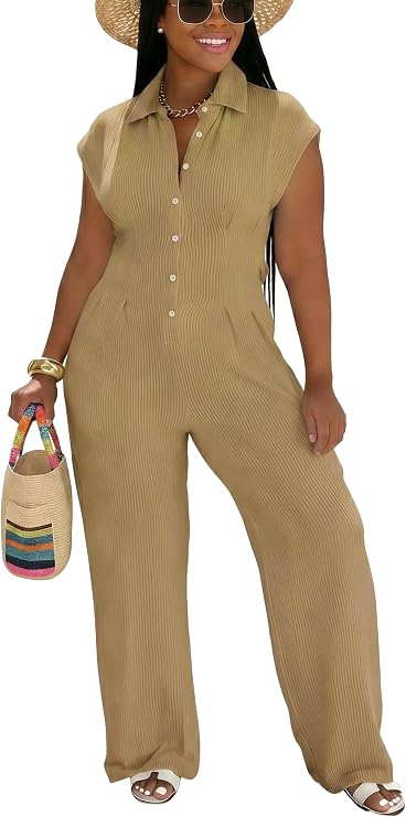 Jumpsuits for Women Sexy Button Up One Piece Jumpsuit Casual Wide Leg Pants Rompers Summer Jumpsuits Club Outfits