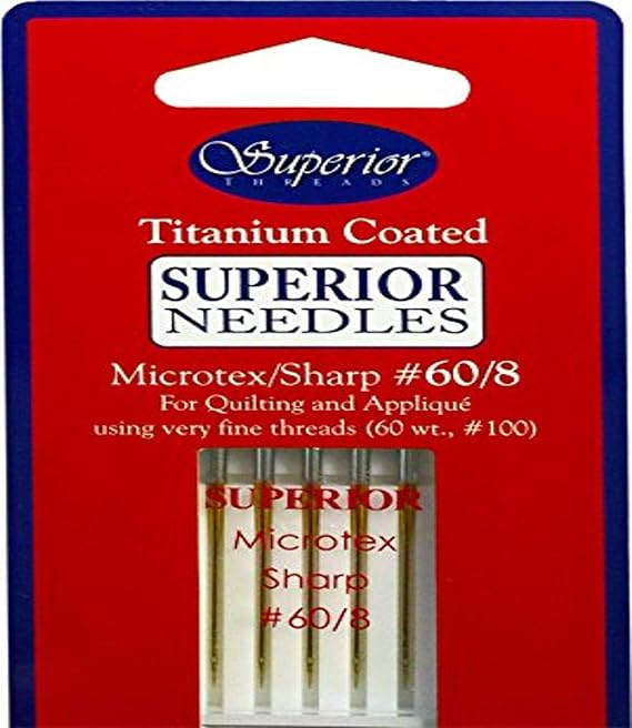 Superior Threads - Microtex Sharp Titanium Coated Needles, Size 60/8 - for Quilting, Applique, and Sewing, 5 Count