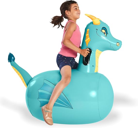 Hearthsong Hop N Go Inflatable Blue Dragon Bouncy Riding, Hopping Toys for Kids Ages 5+ Ride On Bouncer Animal Hopper Jumping Toys for Outdoor Games