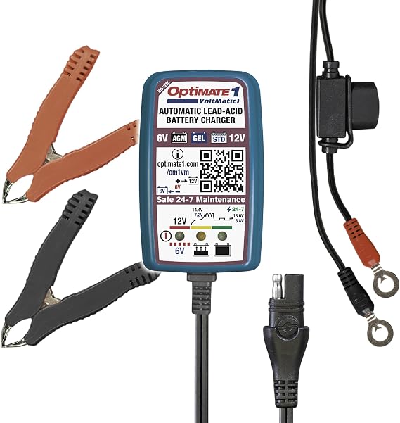 Tecmate Optimate 1 VoltMATIC, TM-401a, Bronze Series: 4-Step 6V / 12V (0.6A), Battery Charger & maintainer,Blue