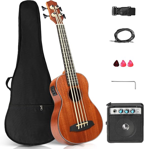 Ktaxon 30 inch Electric Acoustic Bass Ukulele, Mahogany Ukelele with 5W Amp