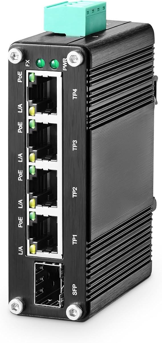 MokerLink 5 Port Gigabit Industrial Solar Battery UPS PoE Switch, Input DC9V-54V to Output DC48V, IEEE802.3af/at PoE, Mini Size, Unmanaged IP40 Network Switch (-40 to 185F), 10Gbps Capacity