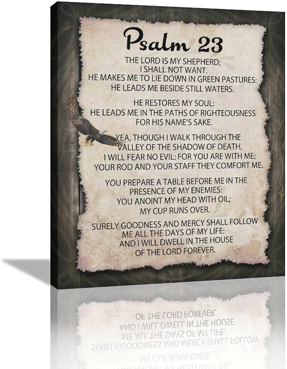 SweetFox Psalm 23 Wall Art Christian Scripture Pictures Wall Decor Bible Verse Canvas Painting Print Religous Inspirational Quote Framed Artwork Home Decoration for Bedroom Living Room Church 20"x24"