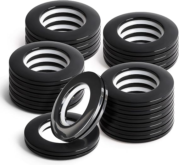 16PCS Curtain Grommets Eyelet Rings Round Plastic Inner Diameter 1-9/16 inch DIY Nanoscale Low Noise Window Curtain Rings Black