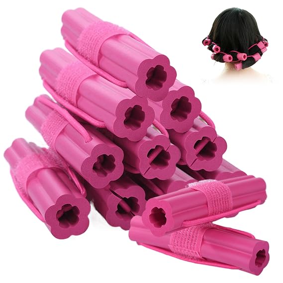 Foam Hair Rollers, 12 Pack Soft Sponge Rollers for Hair, No Clip Cozy Curlers, Easy to Use Sleep Styler for Lazy People, Effortless Curls, Pink, EVA Material, Hair Curler